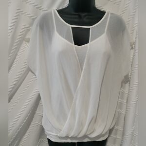 Express White Flowy Sheer Drape Blouse Top Elegant Sexy w/ Built-in Cami EUC